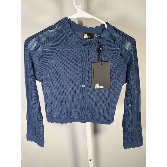 NWT The Kooples NWT Blue Knit Cropped Cardigan Mesh Button Front Size XS